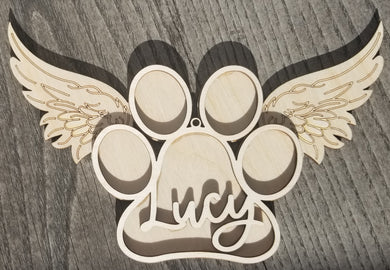 Paw Print w/wings Ornament - Personalized - Ginger Custom Boutique